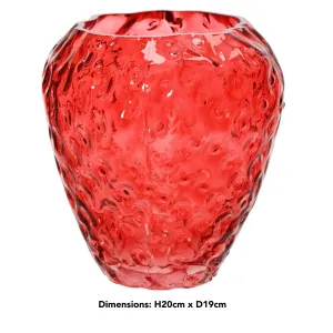 Decoris 20cm Red Strawberry Glass Vase