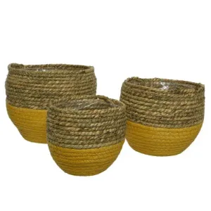 Decoris 20cm Yellow Woven Storage Basket Planters 100% Natural Split Seagrass