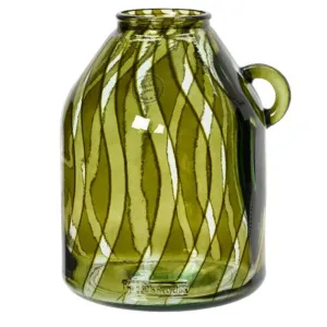 Decoris 25.5cm Green Stripe Recycled Glass Vase