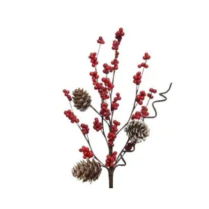 Decoris 30cm Red Berry & Pinecone Spray