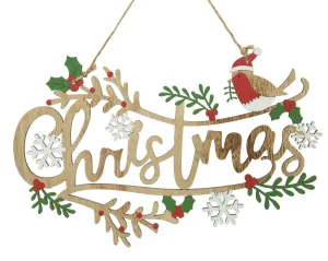 Decoris 30cm Wooden Cutout Christmas Hanging Sign