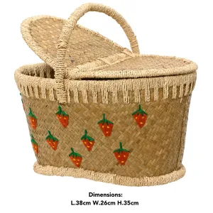 Decoris 38cm Sea Grass Strawberries Picnic Basket