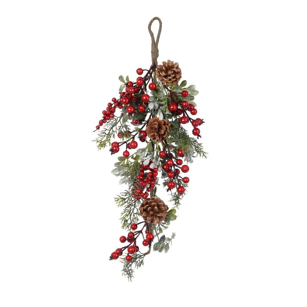 Decoris 45cm Bunch with Red Berries & Frosted Leaves