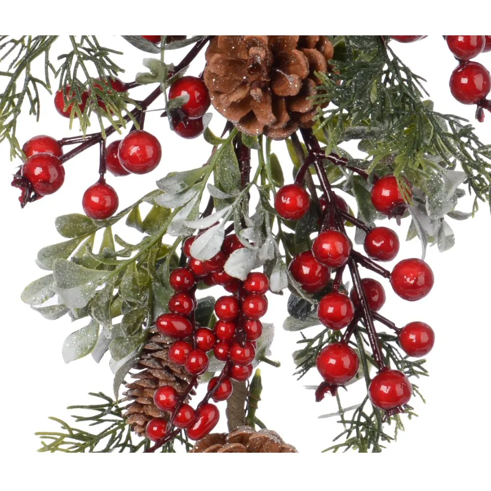 Decoris 45cm Bunch with Red Berries & Frosted Leaves