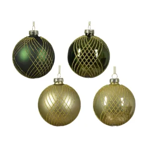 Decoris 8cm Green and Gold Shiny and Matt Bauble (Choice of 4)