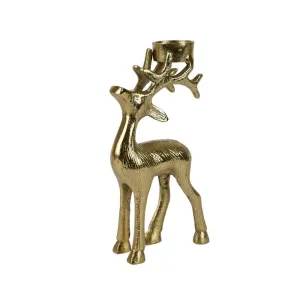 Decoris Aluminium Reindeer Tealight Holder 24cm - Gold