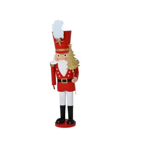 Decoris Iron Nutcracker with Glittery Gold Tree 150cm - Red/White