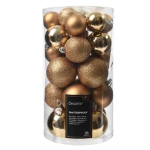 Decoris Pack of 30 6cm Peacan Brown Mix Shatterproof Baubles