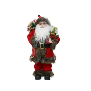 Decoris Polyester Santa Figure with Giftbag and Tennis Racket 45cm - Red with Dark Fur