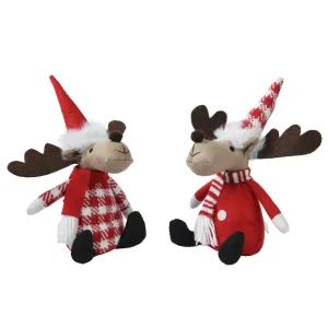 Decoris Polyester Sitting Deer 38cm - 2 Assorted Red