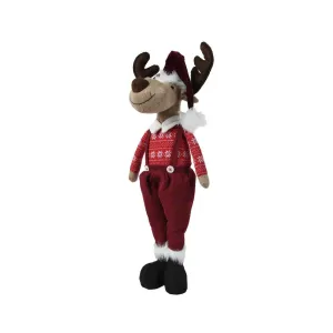 Decoris Polyester Standing Boy Deer 60cm - Red