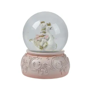 Decoris Polyresin Snowglobe with Swan and Mouse 14cm - Blush Pink