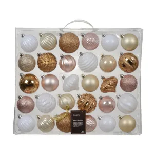 Decoris Shatterproof Bauble Set of 30 Pieces Mixed Sizes - White, Pearl and Blush Pink