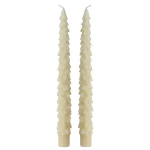 Decoris White Glitter Christmas Tree Dinner Candle (Set of 2)