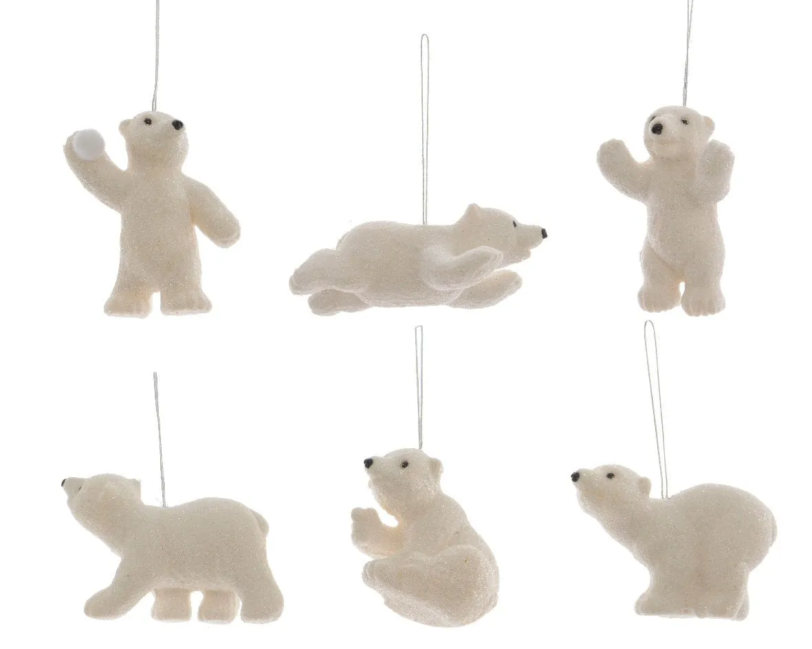 Decoris White Glittered Polar Bears (Choice of 6)