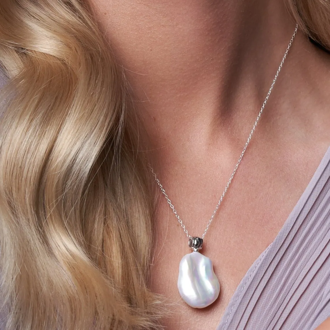 Decus large keishi pearl pendant on fine sterling silver chain