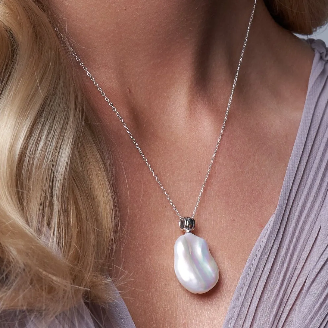 Decus large keishi pearl pendant on fine sterling silver chain