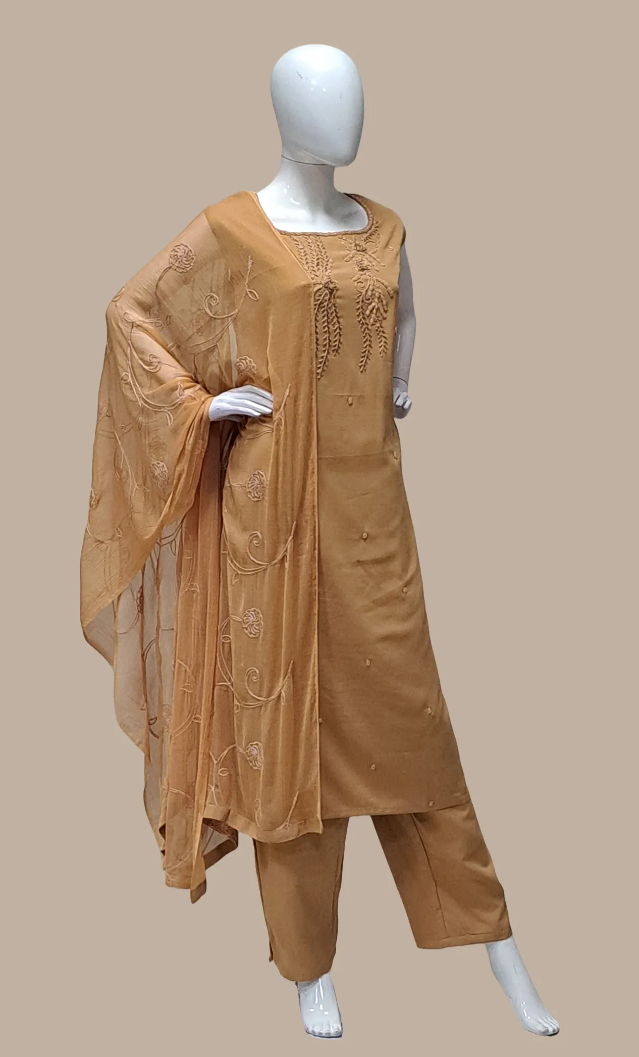 Deep Almond Embroidered Punjabi