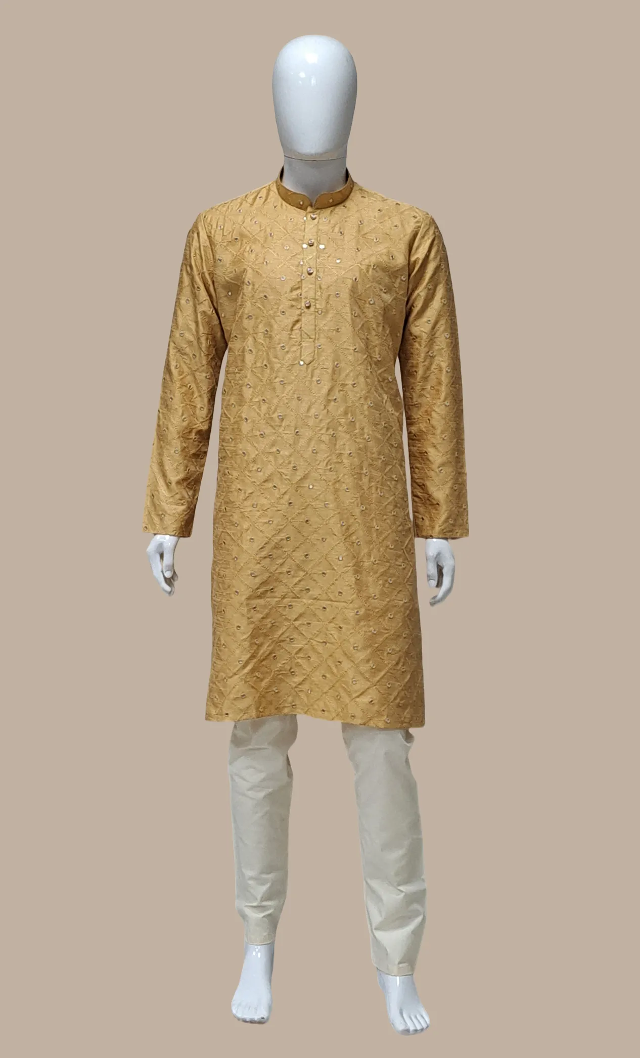 Deep Beige Embroidered Kurta Set