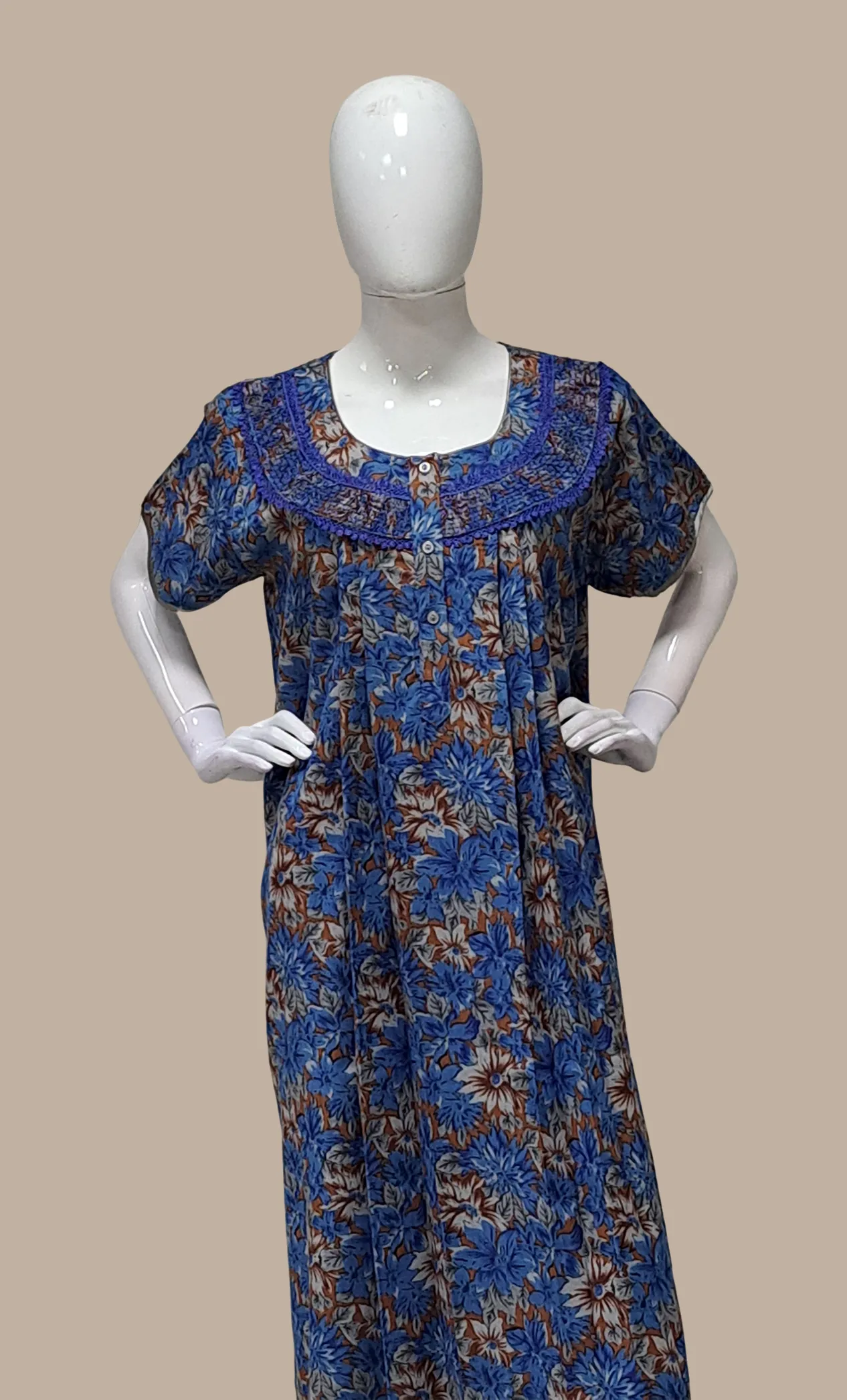 Deep Blue Floral Printed Kaftan