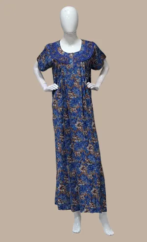 Deep Blue Floral Printed Kaftan