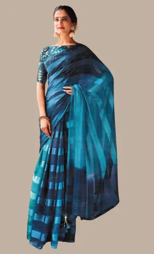 Deep Blue Printed Sari