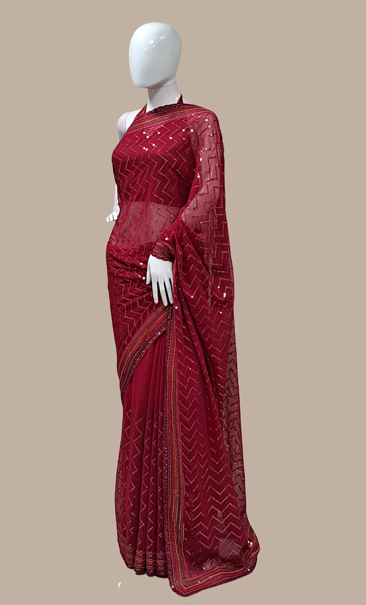 Deep Cherry Embroidered Sari