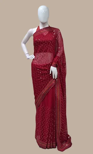 Deep Cherry Embroidered Sari