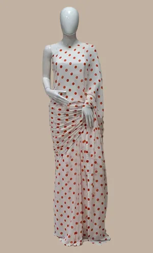 Deep Coral Polka Dot Printed Sari