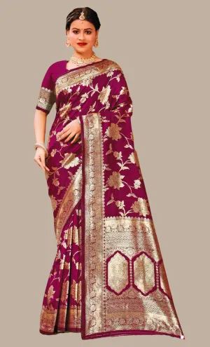 Deep Grape Woven Art Silk Sari