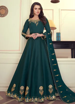 Deep Green Designer Silk Anarkali Suit Set