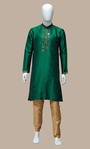 Deep Green Embroidered Kurta Set