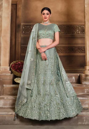 Deep Green Floral Embroidered Lehenga Choli