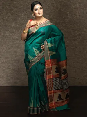 Deep Green Handwoven Matka Jamdani Silk Saree