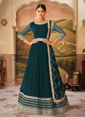 Deep Green Zari Embroidered Belt Style Anarkali Suit