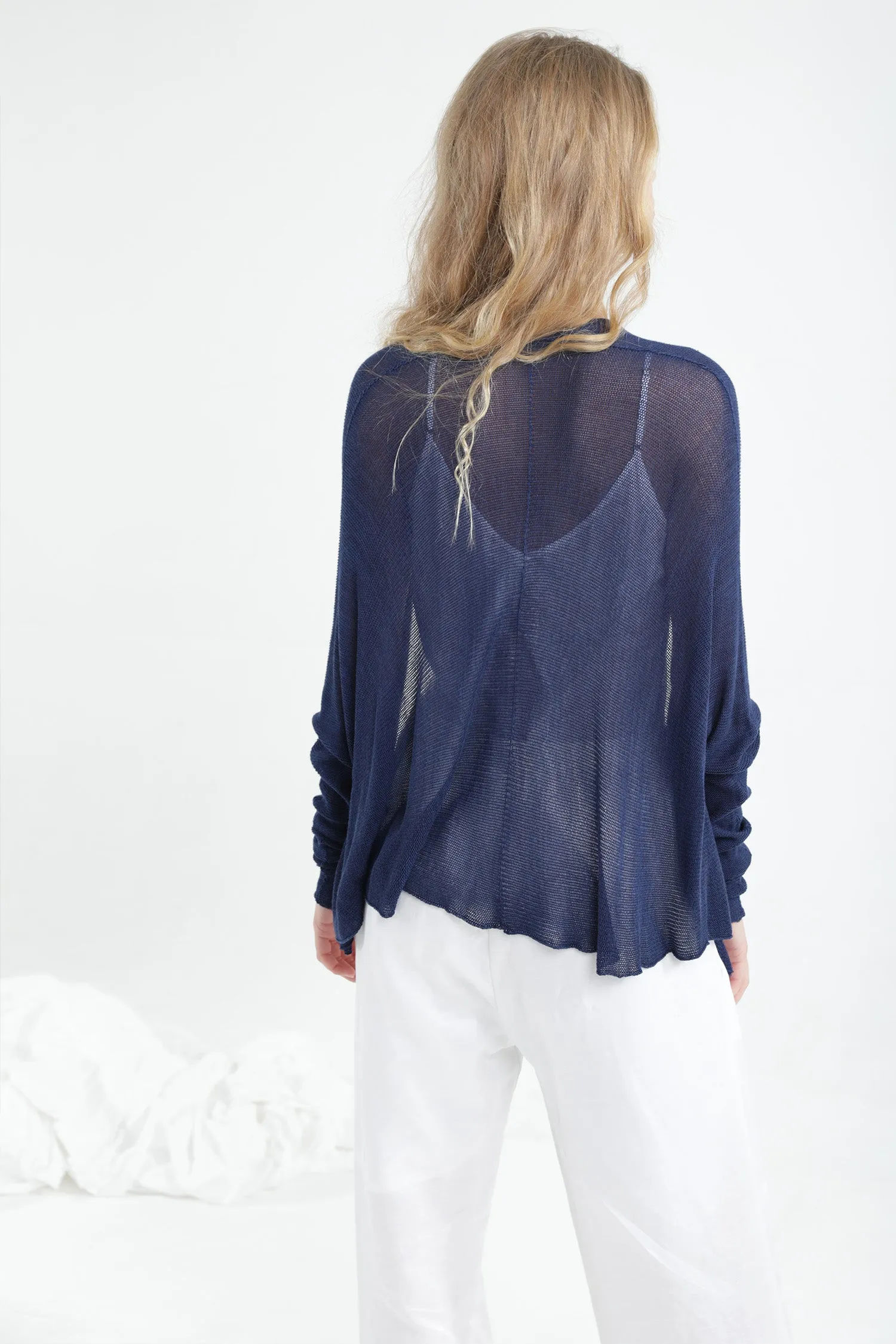 Deep Indigo Navy Blue Breve Short Bamboo Cardigan