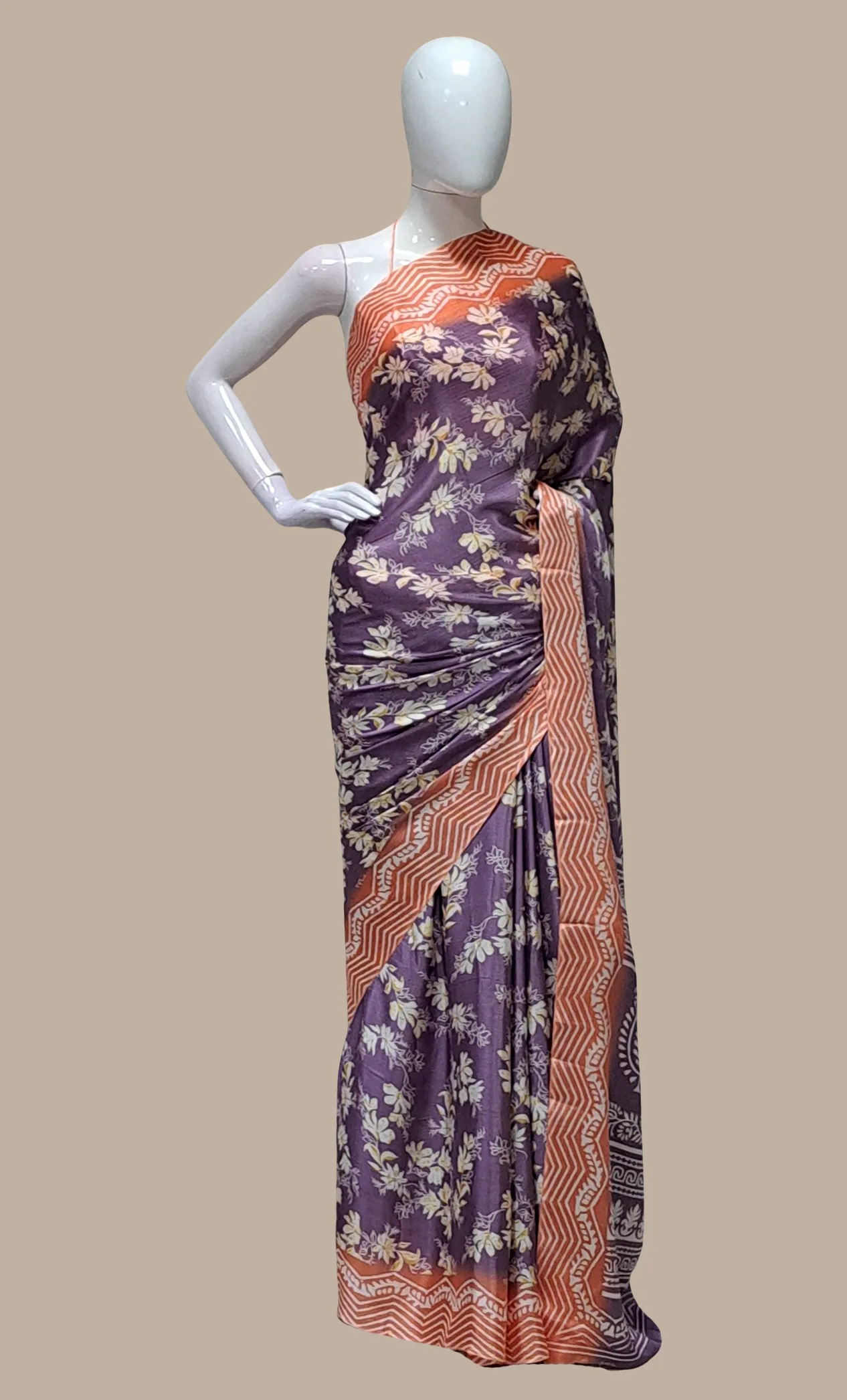 Deep Lilac Printed Sari