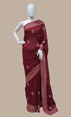 Deep Maroon Embroidered Sari