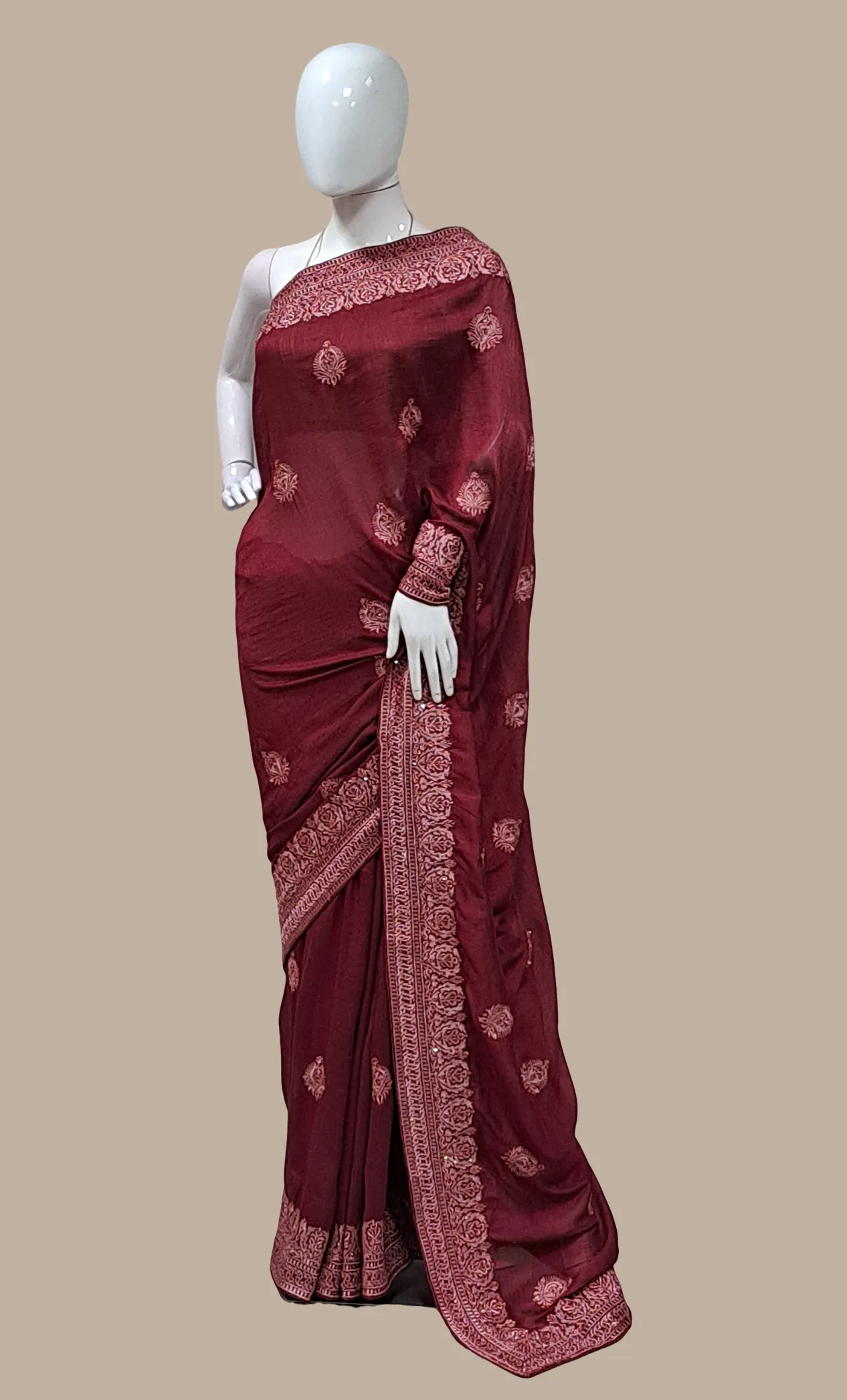 Deep Maroon Embroidered Sari