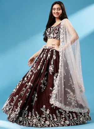 Deep Maroon Multi Embroidery Wedding Lehenga Choli