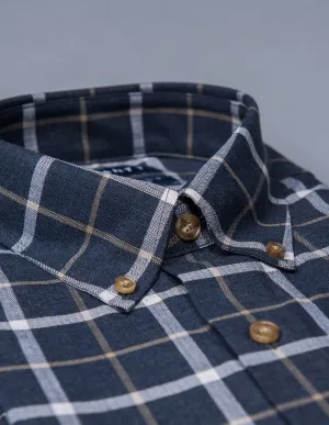 Deep Navy and Tan Herringbone Plaid