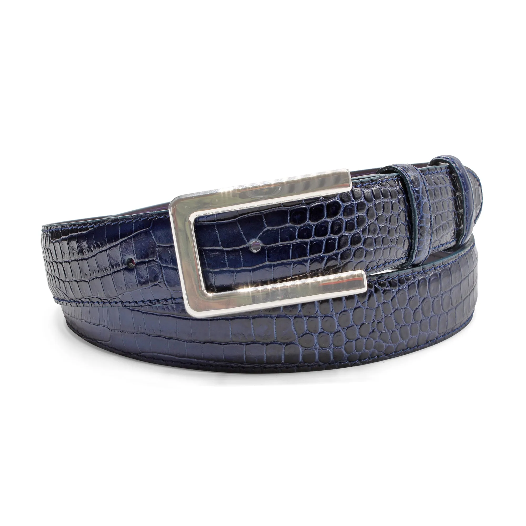 Deep Navy Smoked Effect Mock Croc Flat C Belt