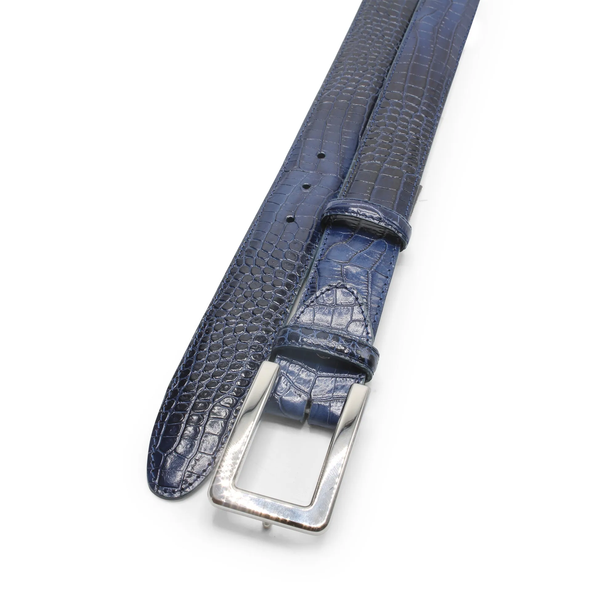 Deep Navy Smoked Effect Mock Croc Flat C Belt