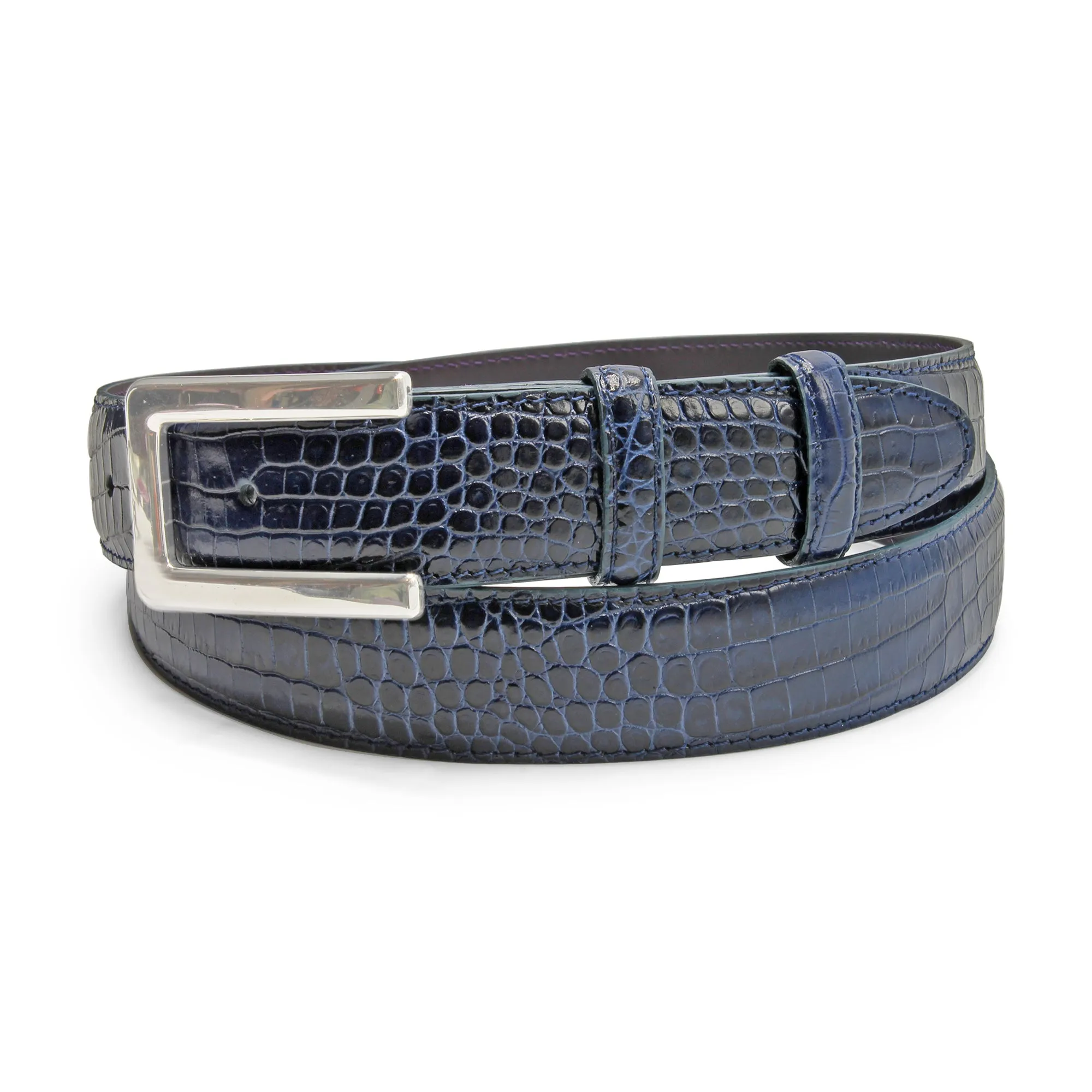 Deep Navy Smoked Effect Mock Croc Flat C Belt