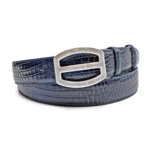 Deep Navy Smoked Effect Mock Croc Open Plate Belt