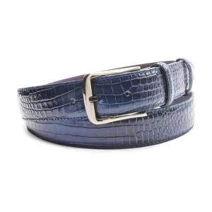 Deep Navy Smoked Effect Mock Croc Prong Belt