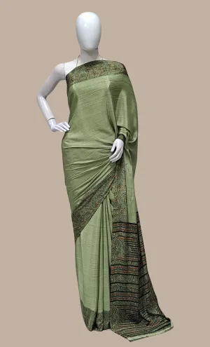 Deep Olive Printed Sari