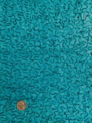 Deep Peacock Blue Sequin & Beads On Silk Chiffon JEC-050-4 Fabric