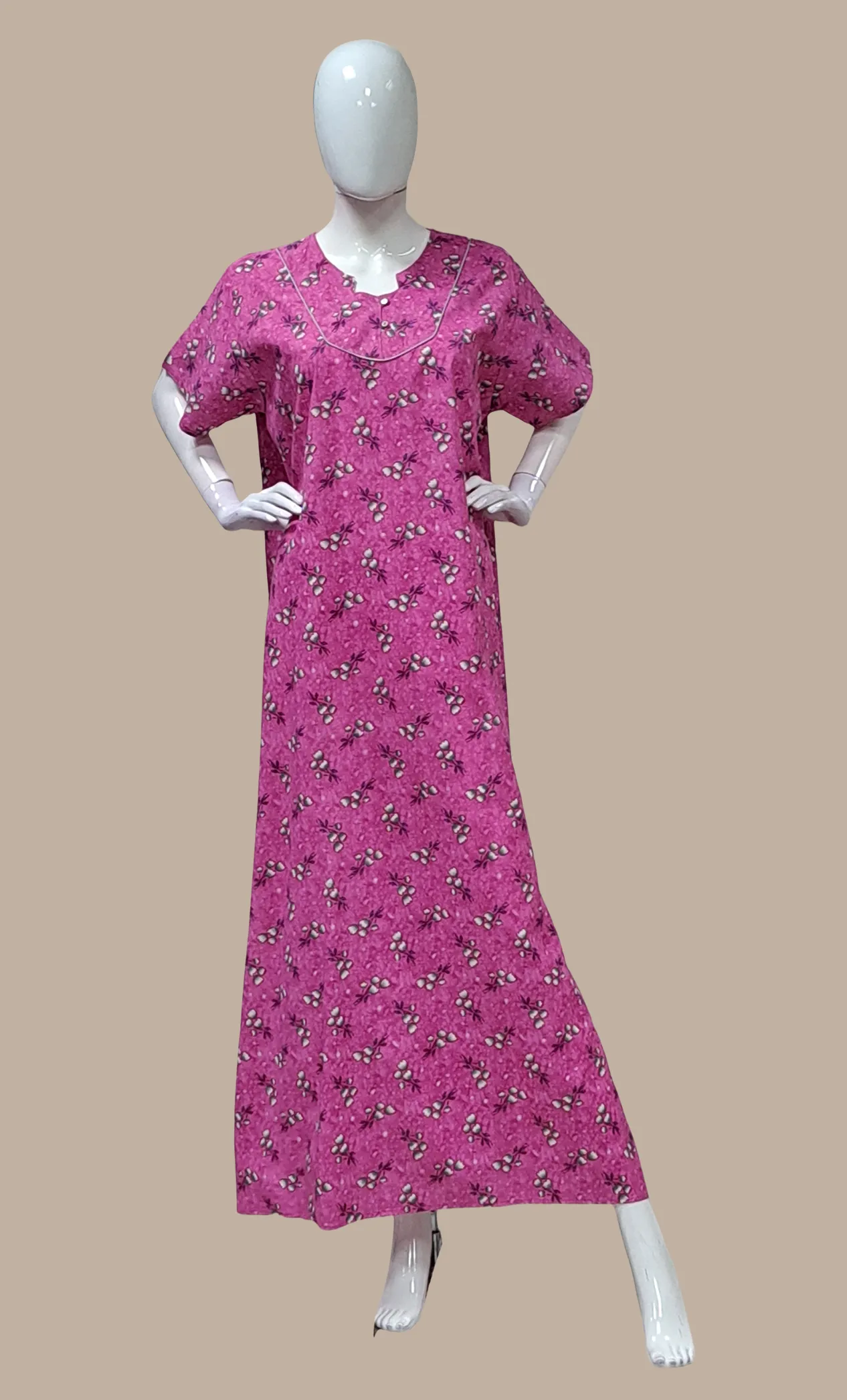 Deep Pink Floral Printed Kaftan