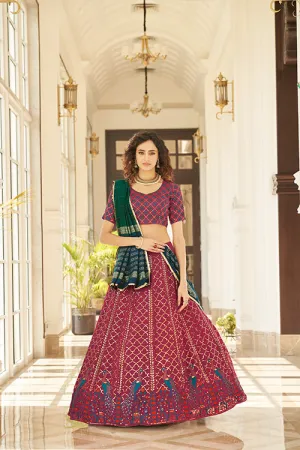 Deep Pink Georgette Thread With Sequince Embroidered Lehenga Choli